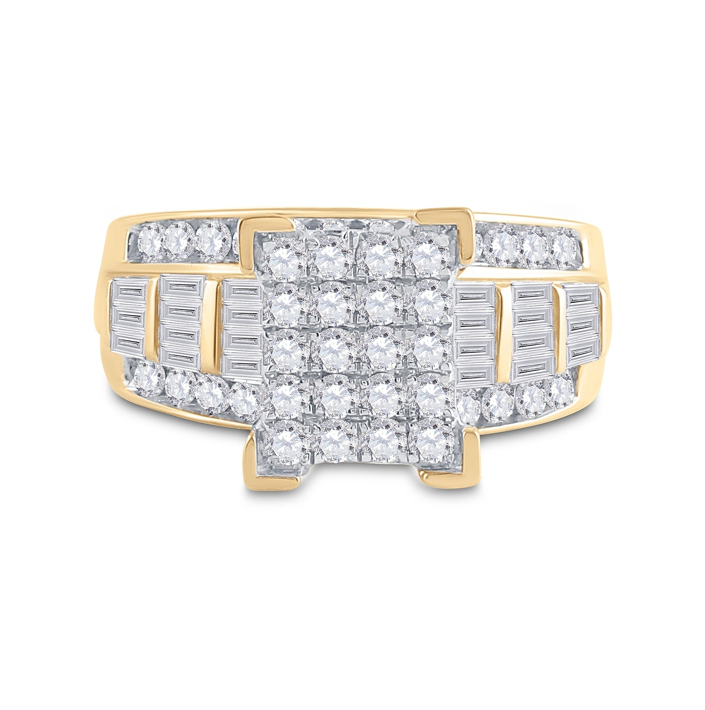 10K Yellow Gold Round Dia. Cluster Bridal Wedding Engagement Ring 1-1/2ctw, Women's Size: 5-10