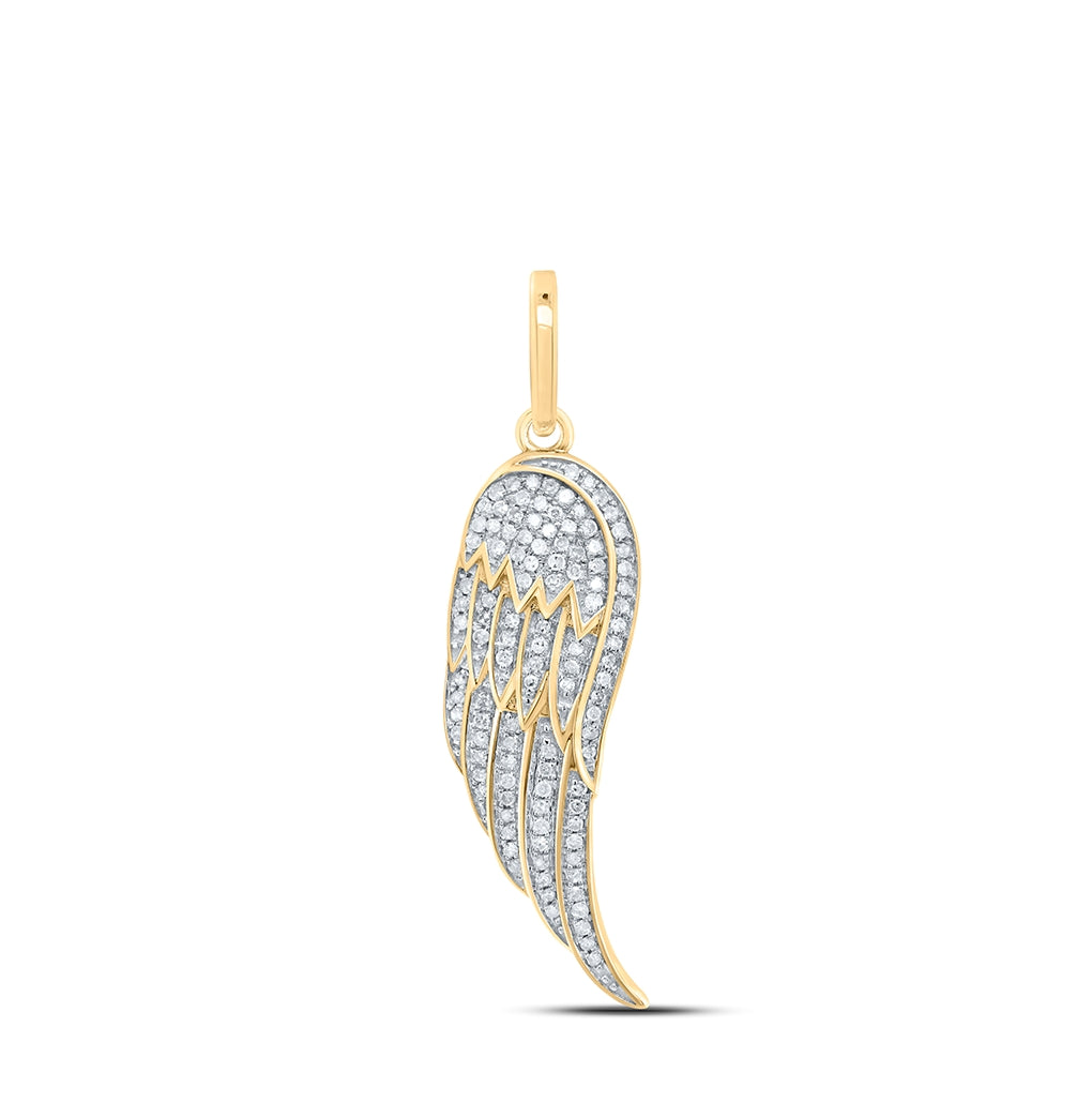 10K Yellow Gold Mens Round Diamond Feather Wing Charm Pendant 1/3 Cttw, Width: 0.39 In