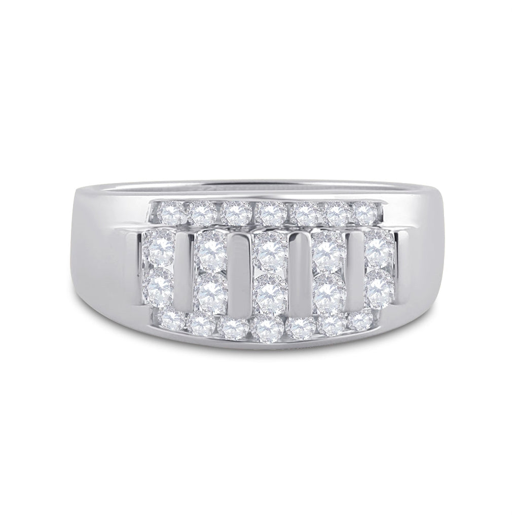 14K White Or Yellow Gold Mens Round Diamond Wedding Channel Set Band Ring , Mens Size: 7-13
