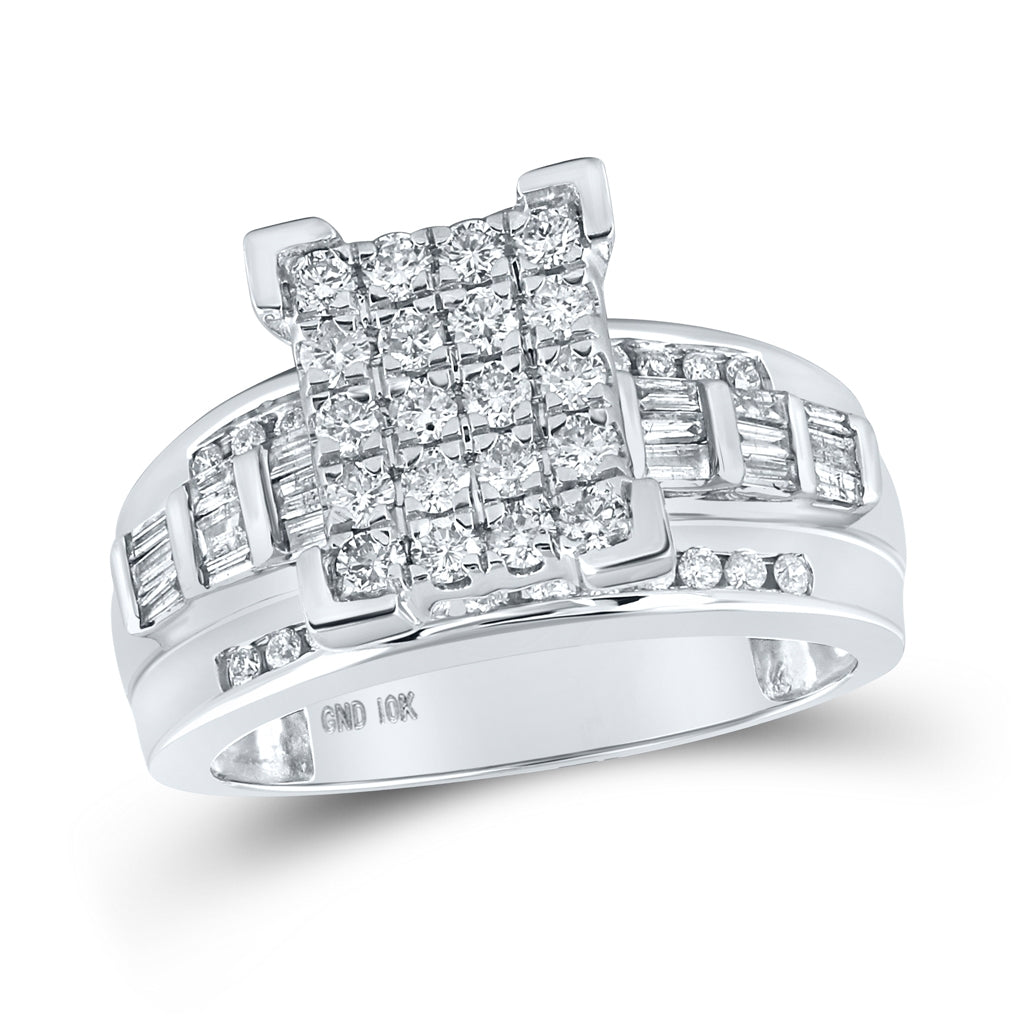 10K White Gold Round Diamond Wedding Engagement Cluster Ring 1ctw, Women's Size: 5-10