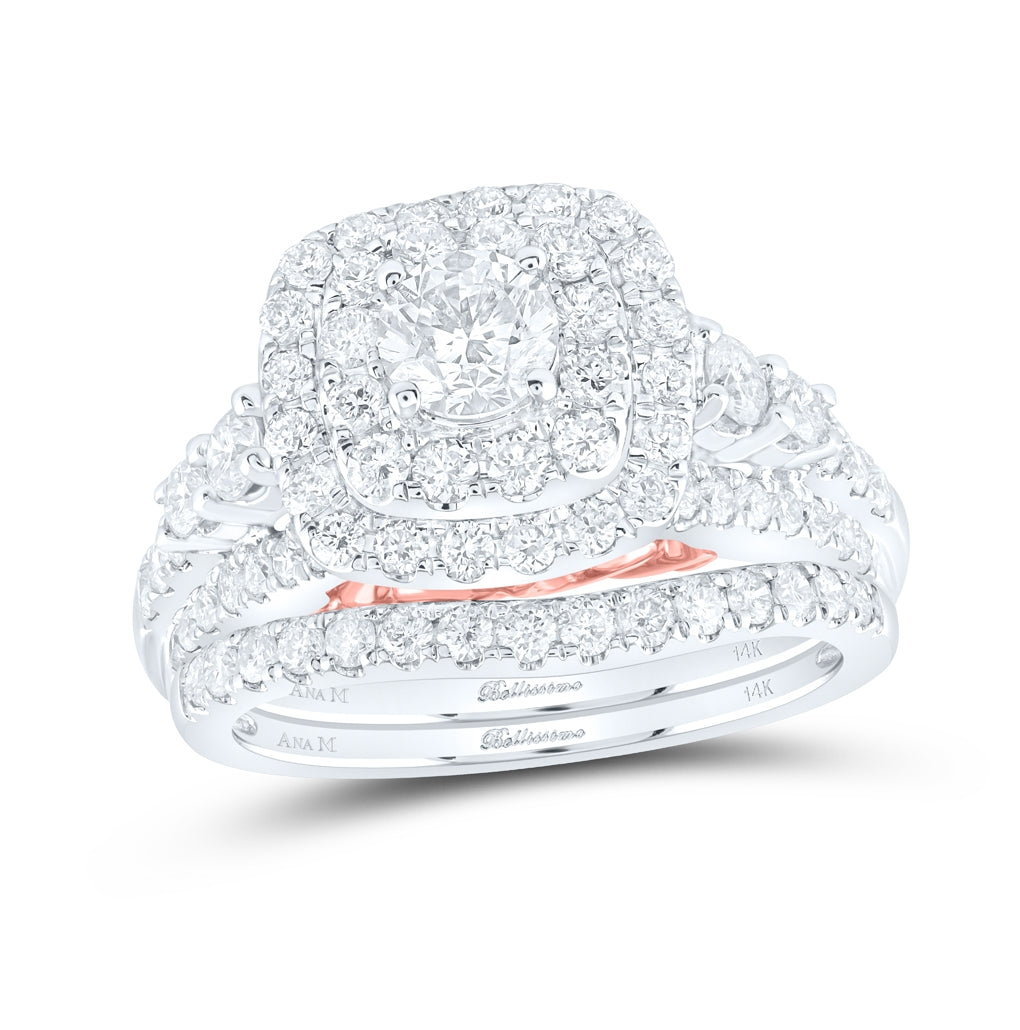 14K Two-tone Gold Round Diamond Bridal Wedding Ring Band Set 2ctw, Women's Size: 5-10