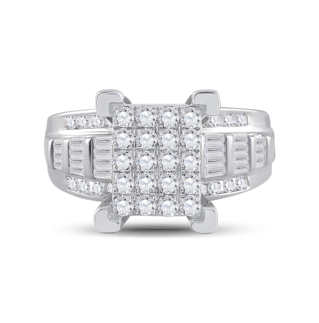 10K White Gold Round Diamond Cluster Bridal Wedding Engagement Ring 7/8ctw, Womens Size: 5-10
