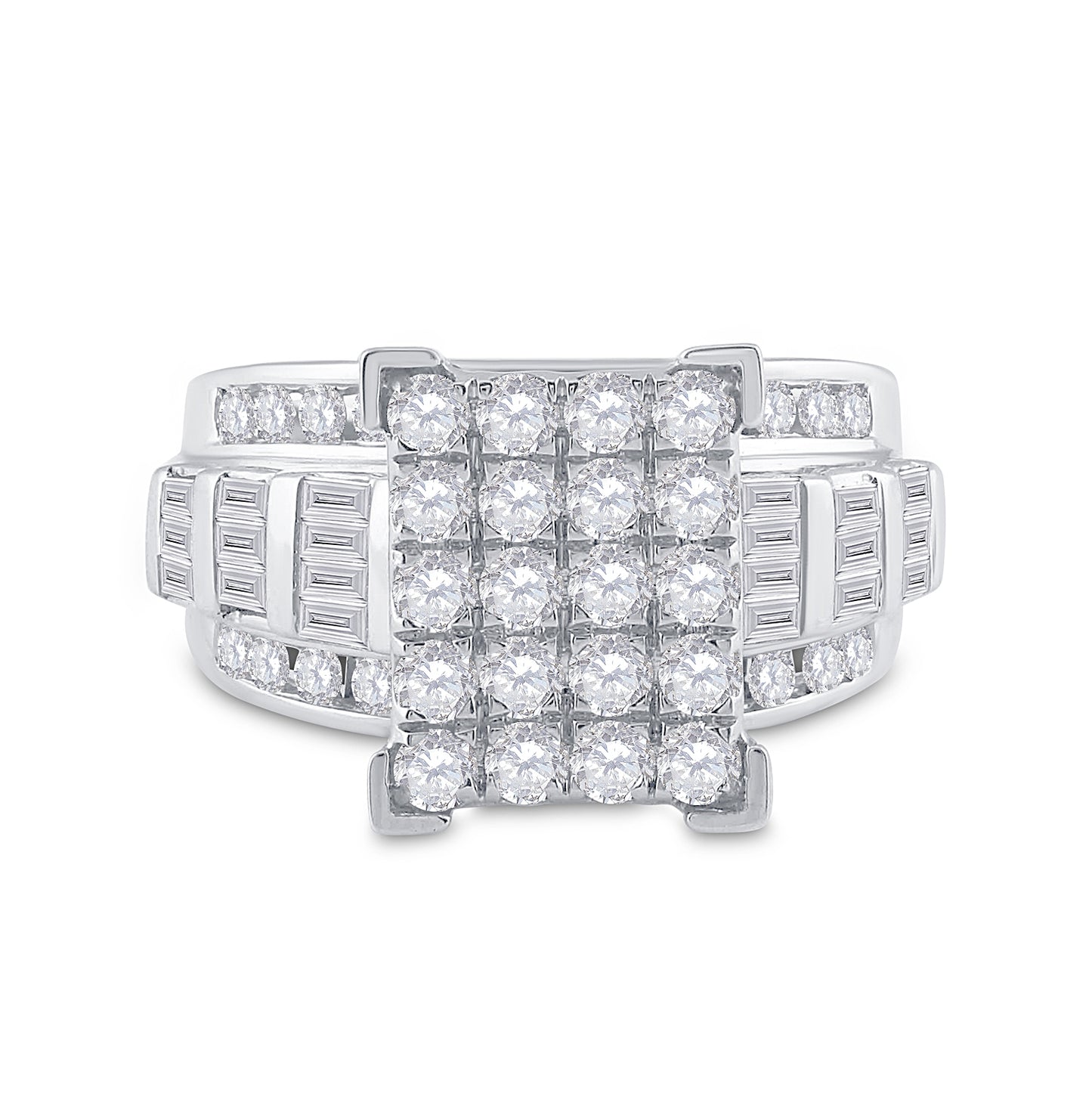 10K White Gold Round Diamond Cluster Bridal Wedding Engagement Ring 2ctw, Womens Size: 5-10