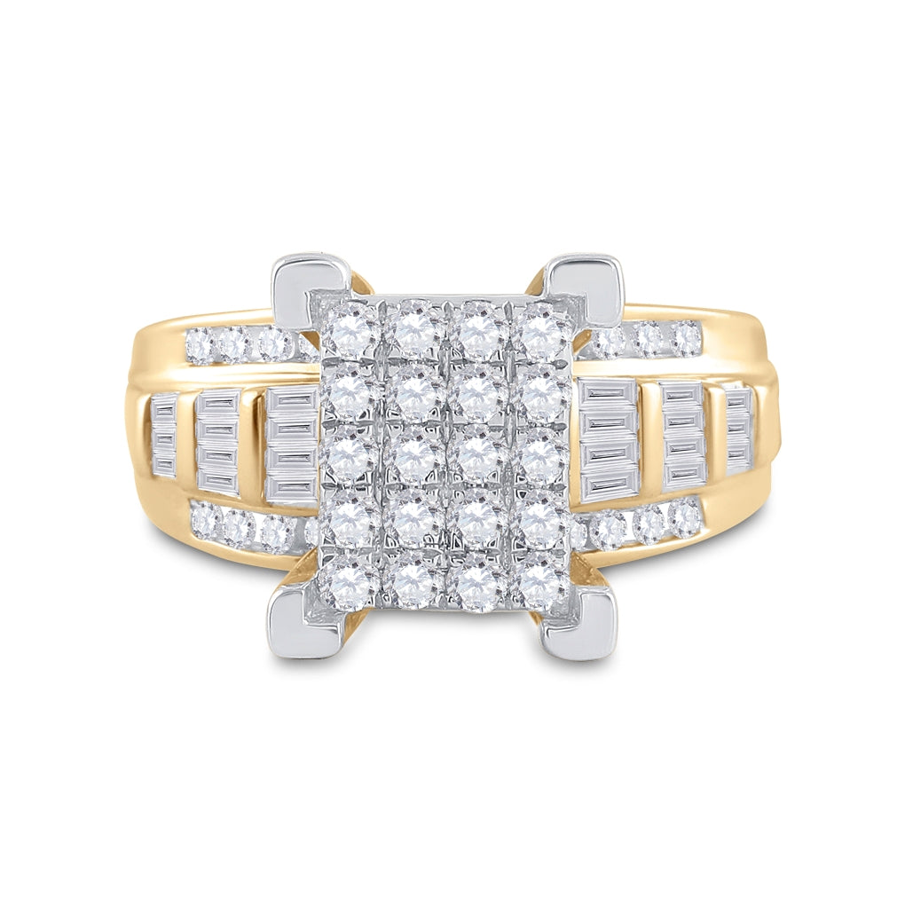 10K Yellow Gold Round Diamond Cluster Bridal Wedding Engagement Ring 7/8ctw, Womens Size: 5-10
