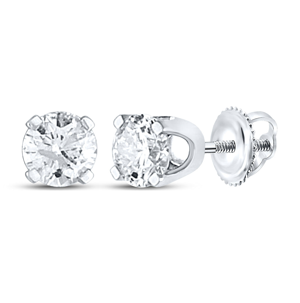 14K White Gold Womens Round Diamond Solitaire Stud Earrings 1/2ctw