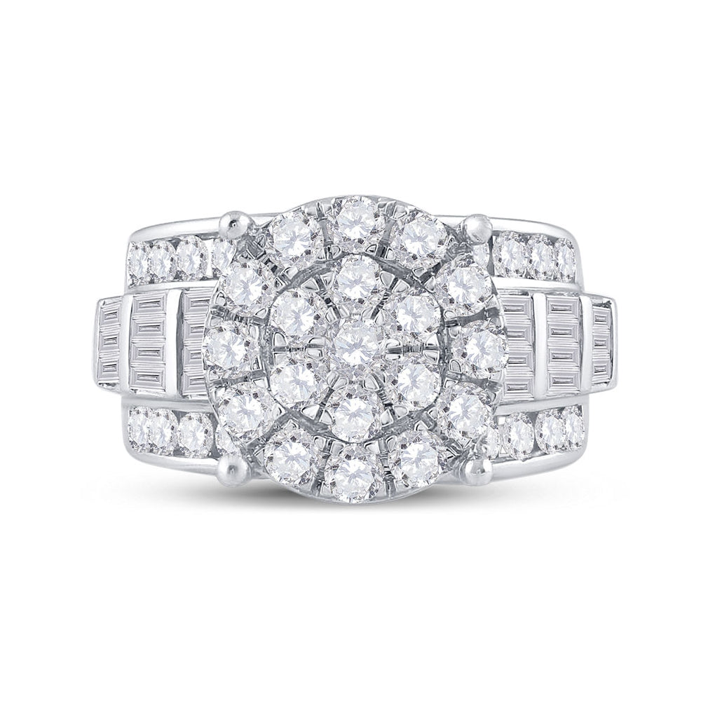 10K White Gold Round Diamond Cluster Bridal Wedding Engagement Ring 3 Cttw, Womens Size: 5-10