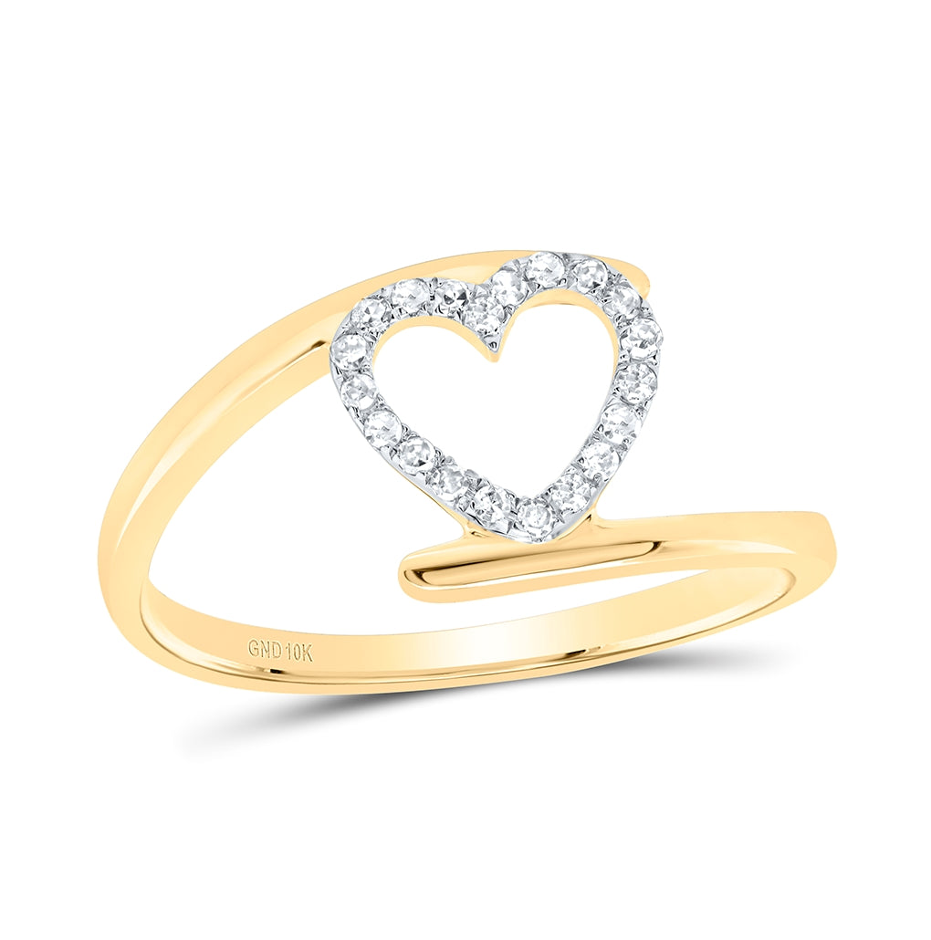 10K Yellow Gold Womens Round Diamond Heart Ring 1/8 Cttw, Womens Size: 5-10