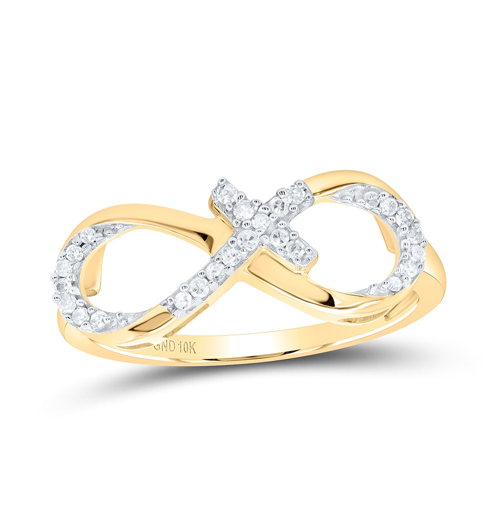 10K Yellow Gold Womens Round Diamond Infinity Cross Band Ring 1/10 Cttw, Womens Size: 5-10