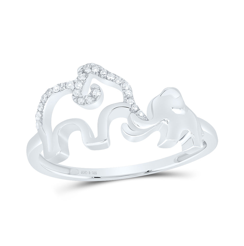 Sterling Silver Womens Round Diamond Double Elephant Animal Band Ring 1/20 Cttw, Womens Size: 5-10
