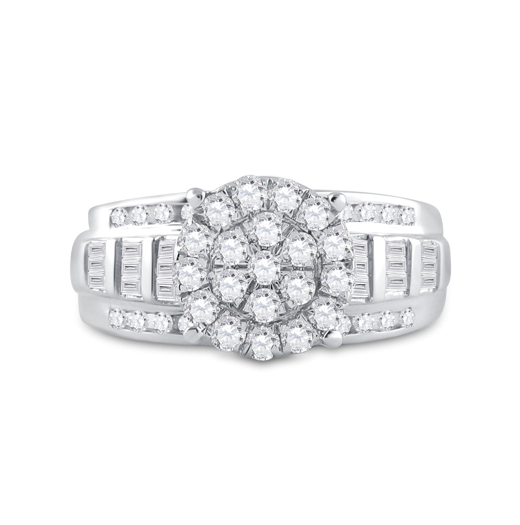 10K White Gold Round Diamond Cluster Bridal Wedding Engagement Ring 7/8 Cttw, Womens Size: 5-10