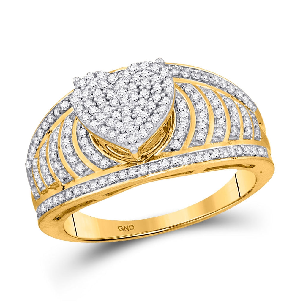 10K Yellow Gold Womens Round Diamond Heart Cluster Ring 1/2 Cttw, Womens Size: 5-10