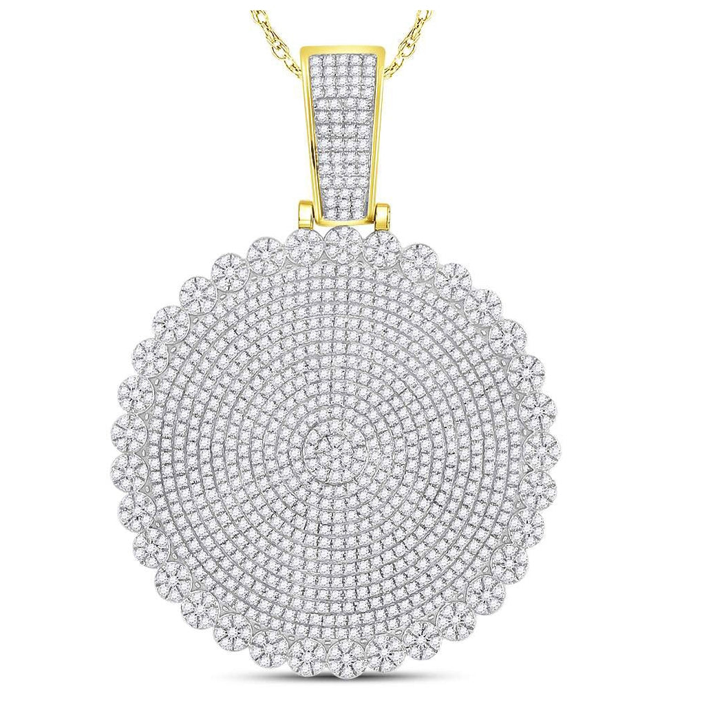 10K Yellow Gold Mens Round Diamond Circle Cluster Charm Pendant 2-3/4 Cttw