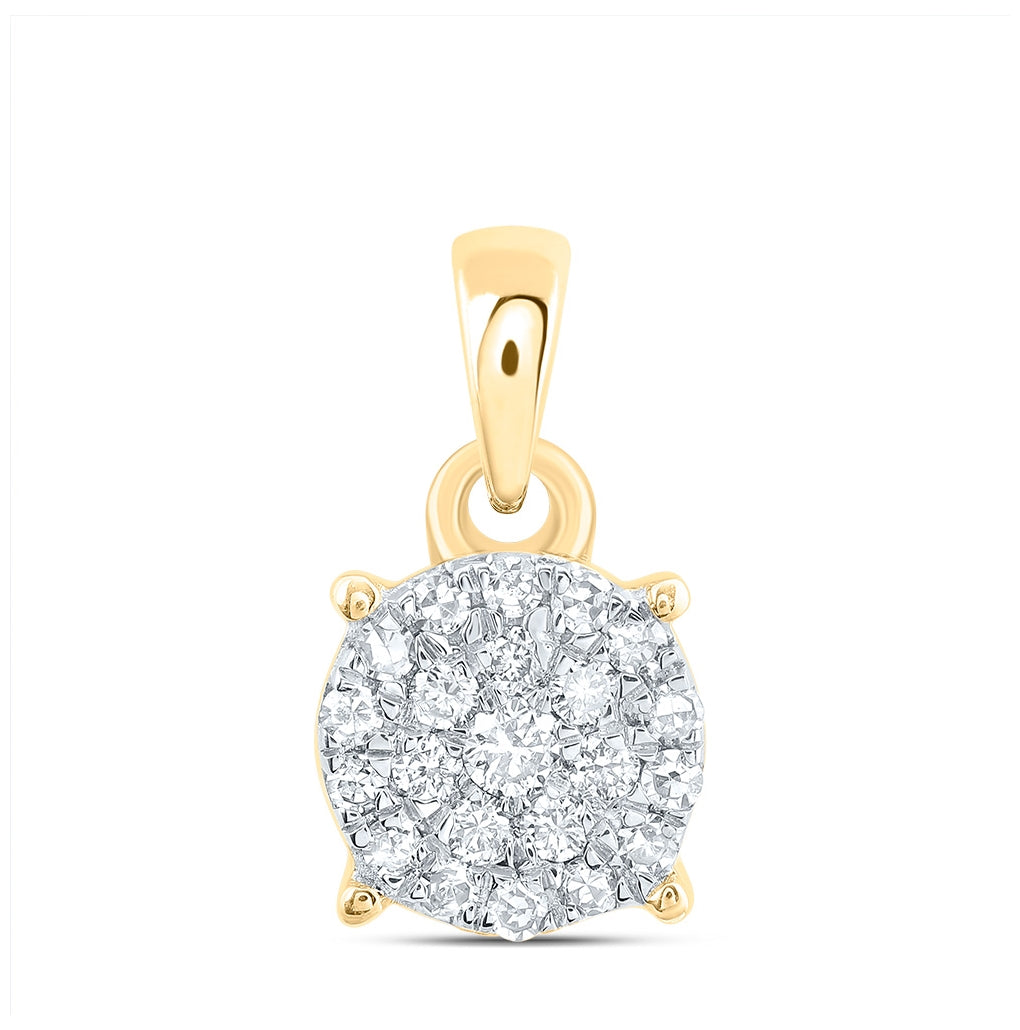 10K White Or Yellow Gold Womens Round Diamond Circle Cluster Pendant