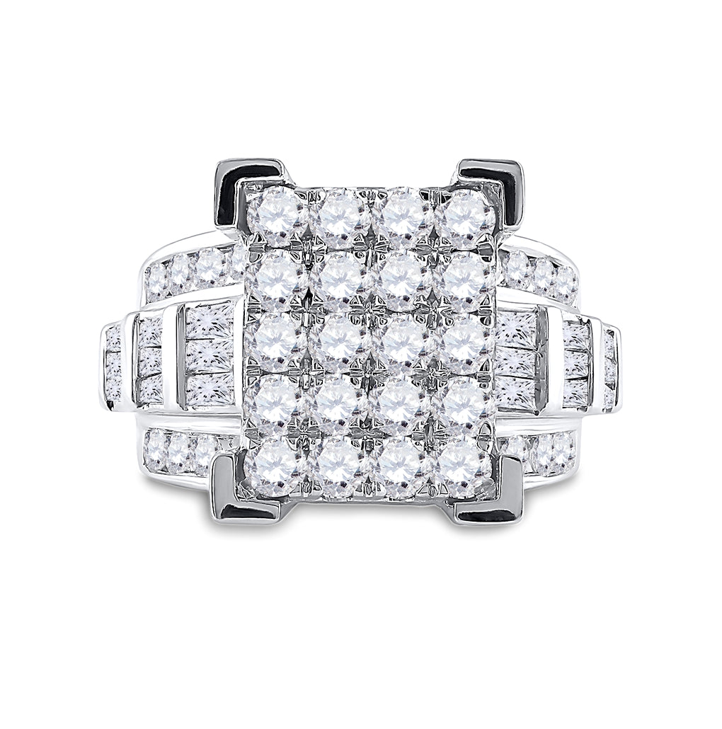10K White Gold Round Diamond Cluster Bridal Wedding Engagement Ring 3ctw, Womens Size: 5-10