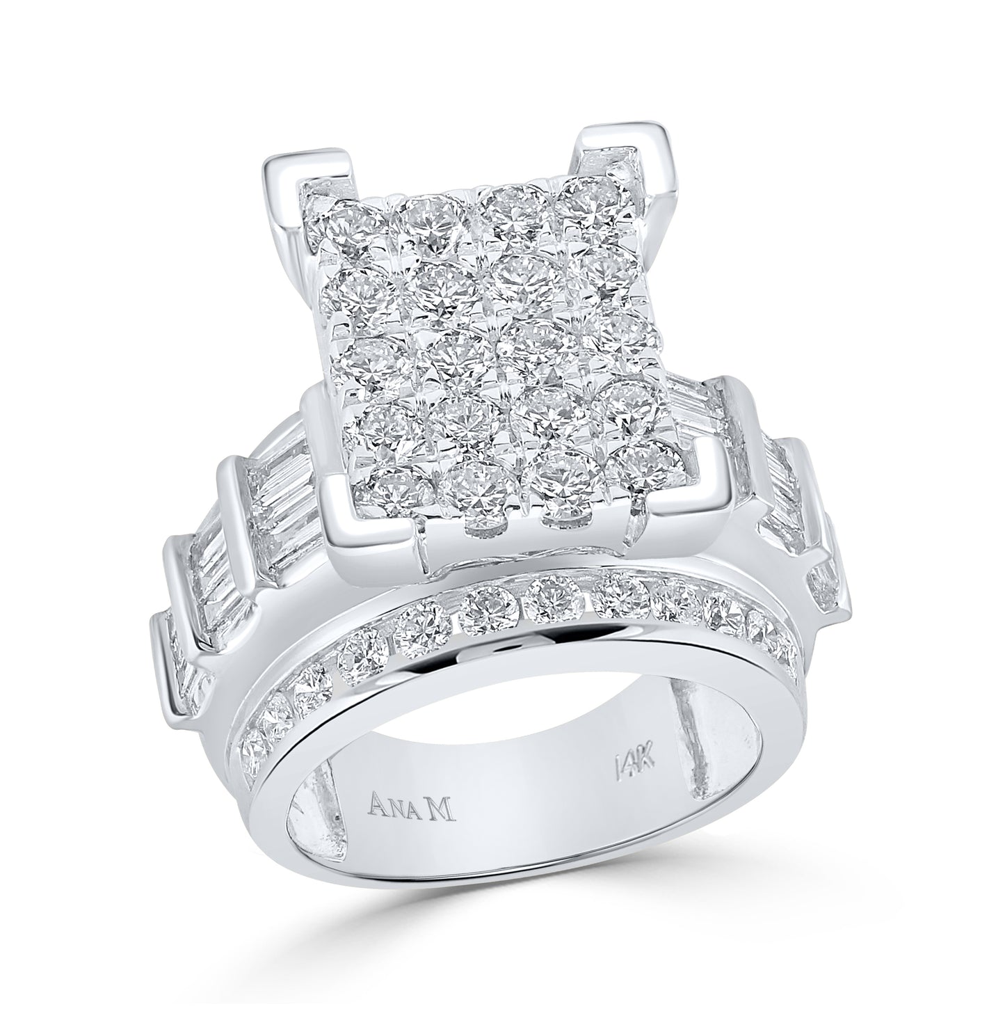 14K White Gold Round Diamond Cluster Bridal Wedding Engagement Ring 4 Cttw, Womens Size: 5-10
