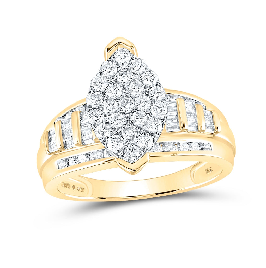 Yellow-tone Sterling Silver Round Diamond Cluster Bridal Wedding Engagement Ring 1 Cttw, Womens Size: 5-10