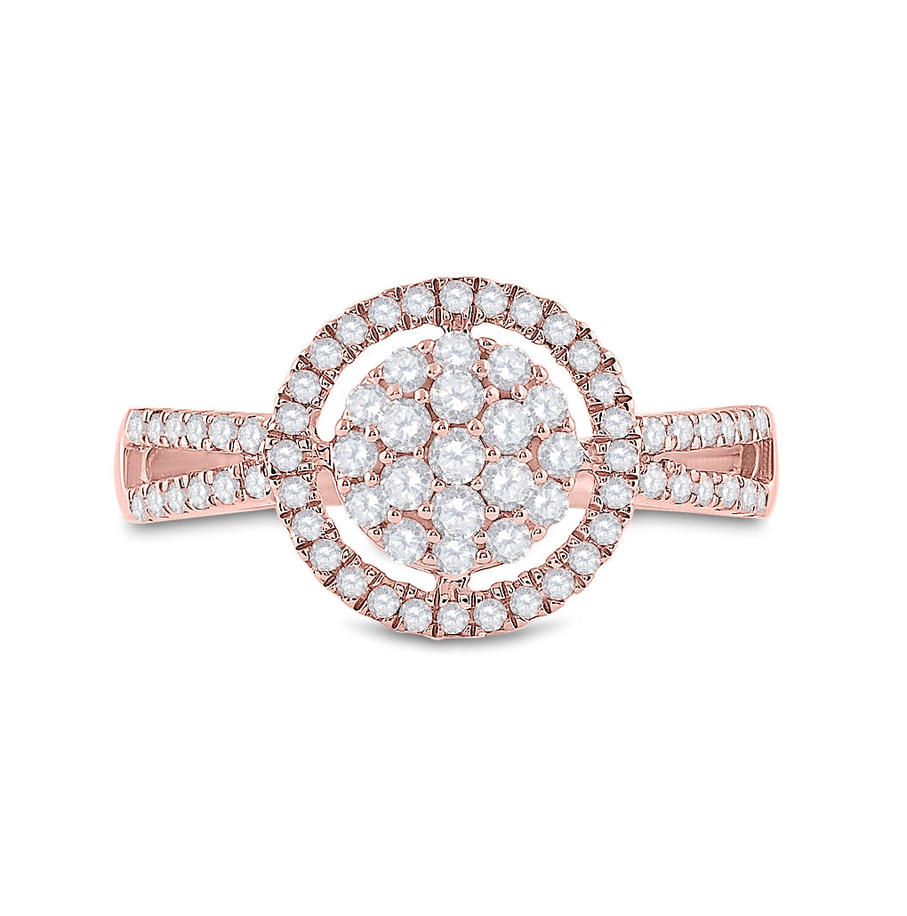 10K Rose Gold Womens Round Diamond Circle Cluster Ring 1/2 Cttw, Womens Size: 5-10