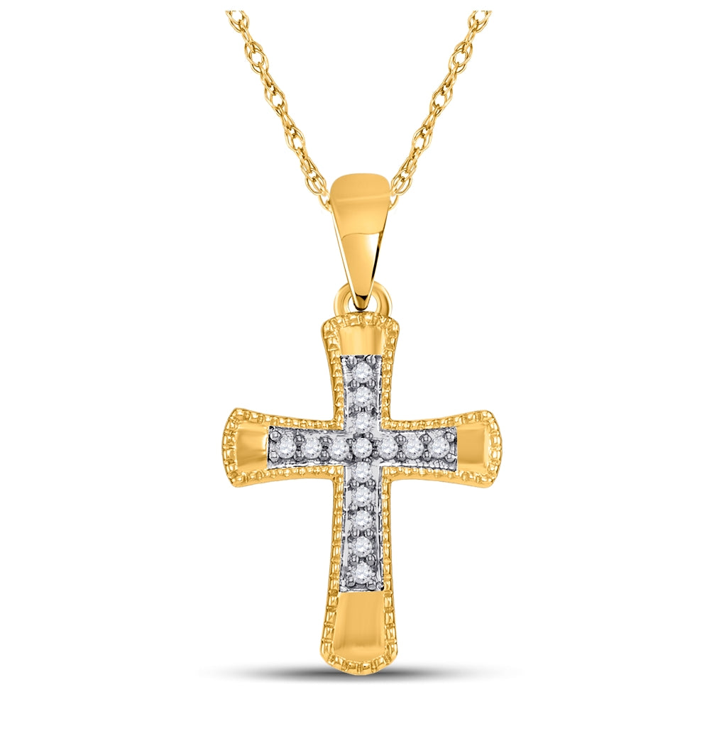 10kt Yellow Gold Womens Round Diamond Small Flared Cross Pendant 1/10 Cttw