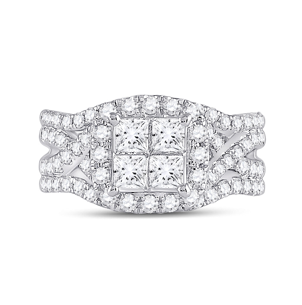 14K White Gold Princess Diamond Cluster Bridal Wedding Engagement Ring 2ctw, Womens Size: 5-10