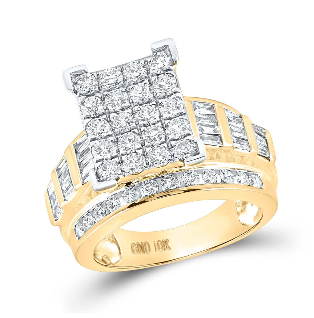 10k Yellow Or White Gold Womens Round Diamond Cindys Dream Cluster Bridal Wedding Engagement Ring 2.00 Cttw