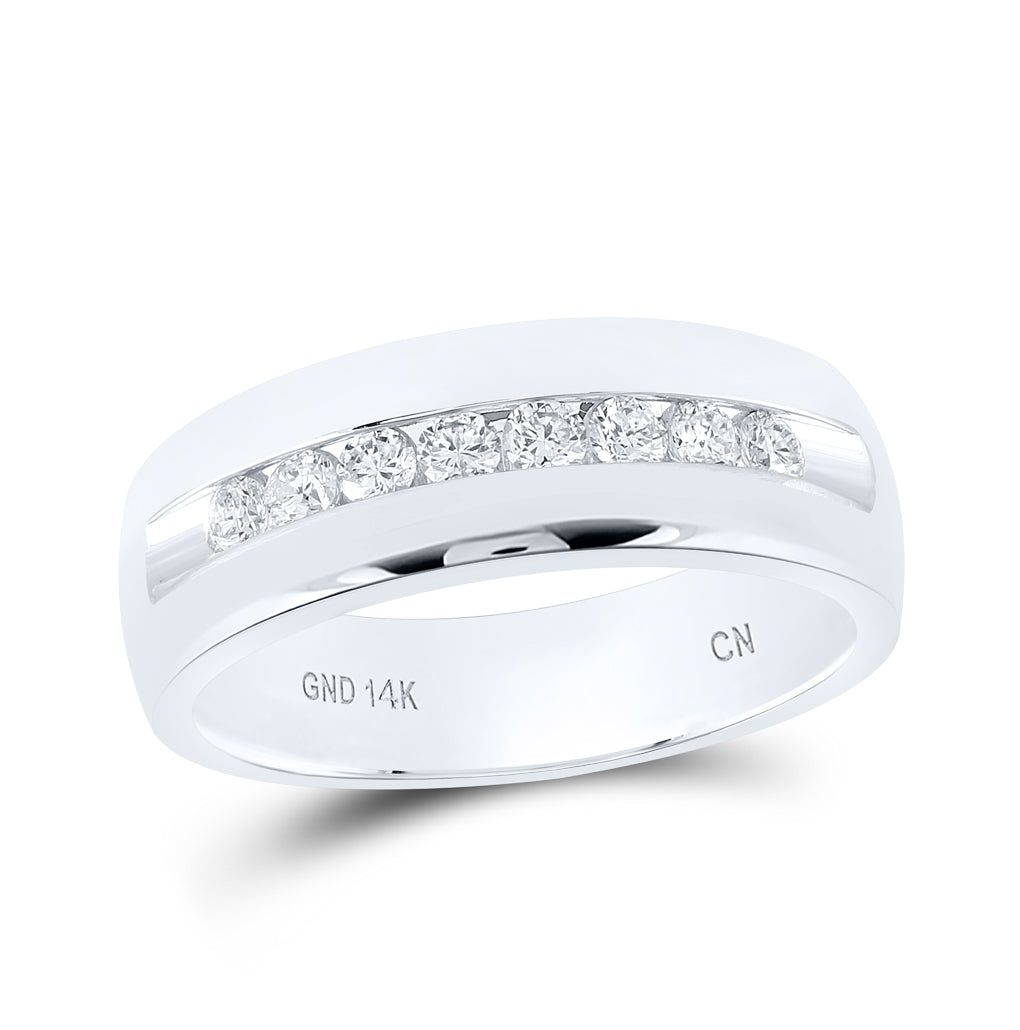 14K White Gold Men's Round Dia. Wedding Single Row Band Ring 1/2ctw, Men's Size: 7-13