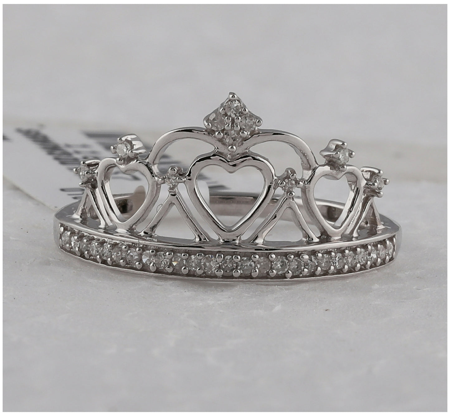 Sterling Silver Womens Round Diamond Heart Crown Tiara Fashion Ring 1/6 Cttw, Womens Size: 5-10