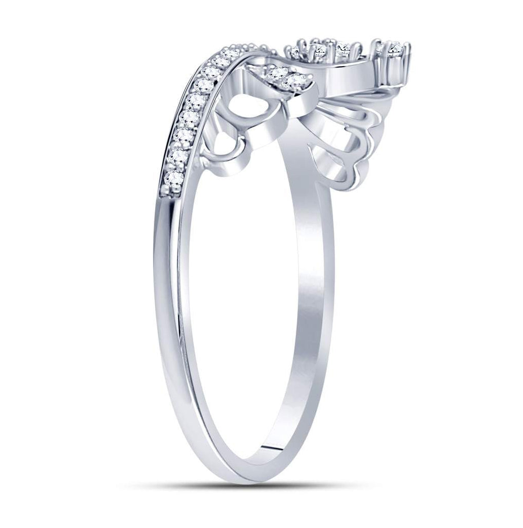 Sterling Silver Womens Round Diamond Crown Tiara Heart Ring 1/6 Cttw, Womens Size: 5-10