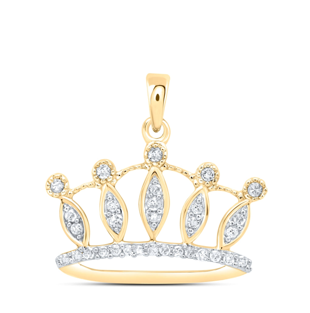 10K Yellow Gold Womens Round Diamond Crown Tiara Fashion Pendant 1/6 Cttw