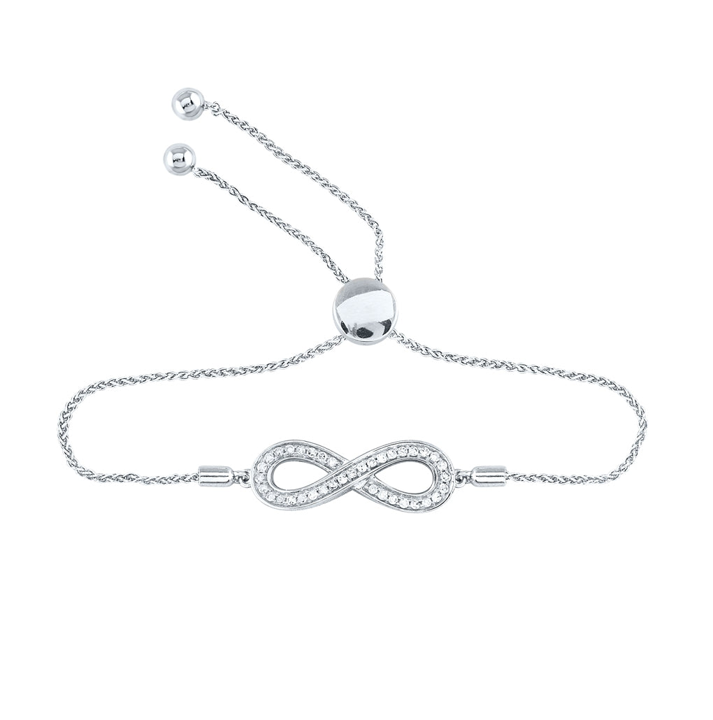 Sterling Silver Womens Round Diamond Infinity Bolo Adjustable Bracelet 1/4 Cttw