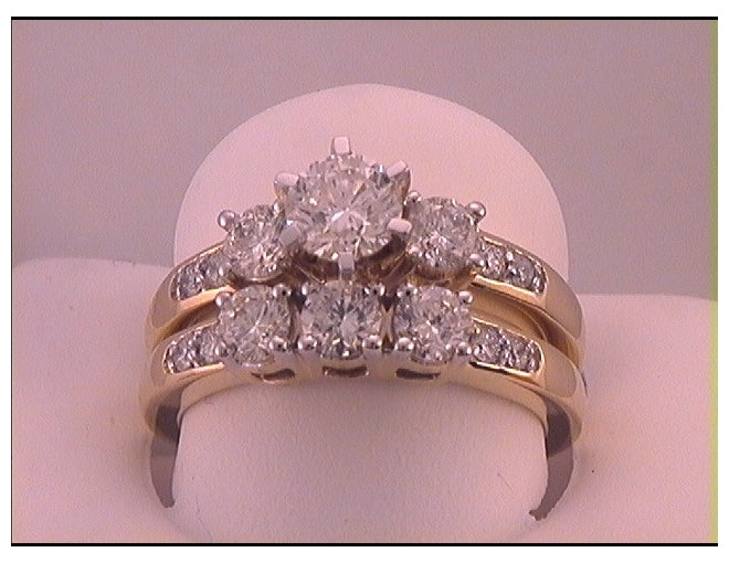 14kt Yellow Gold Womens Round Diamond 3-stone Bridal Wedding Engagement Ring Band Set 2.00 Cttw