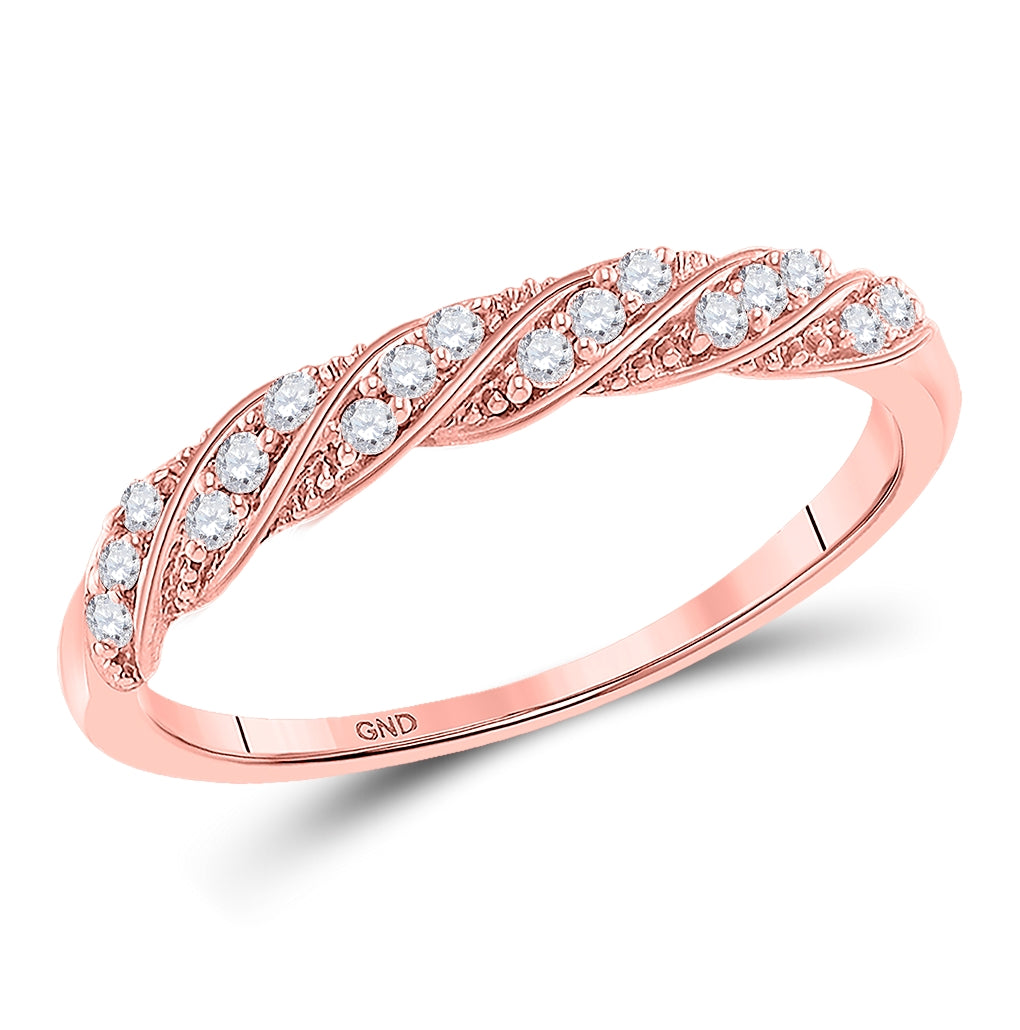 10K Rose Gold Womens Round Diamond Stackable Band Ring 1/8 Cttw, Womens Size: 5-10