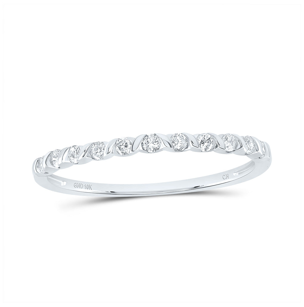 10K White Gold Womens Round Diamond Single Row Stackable Band Ring 1/6 Cttw, Womens Size: 5-10
