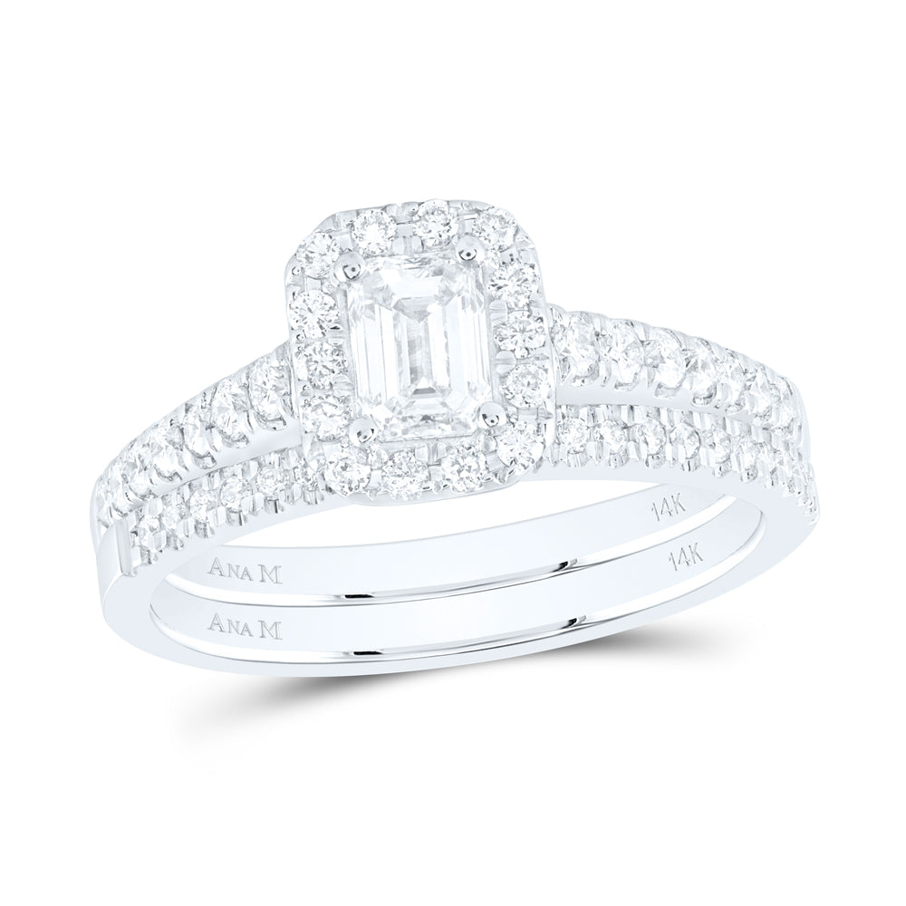 14K White Gold Emerald Diamond Bridal Wedding Ring Band Set 1ctw, Womens Size: 5-10