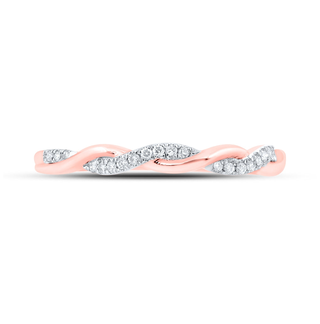 10K Rose Gold Womens Round Diamond Twist Stackable Band Ring 1/12 Cttw, Womens Size: 5-10