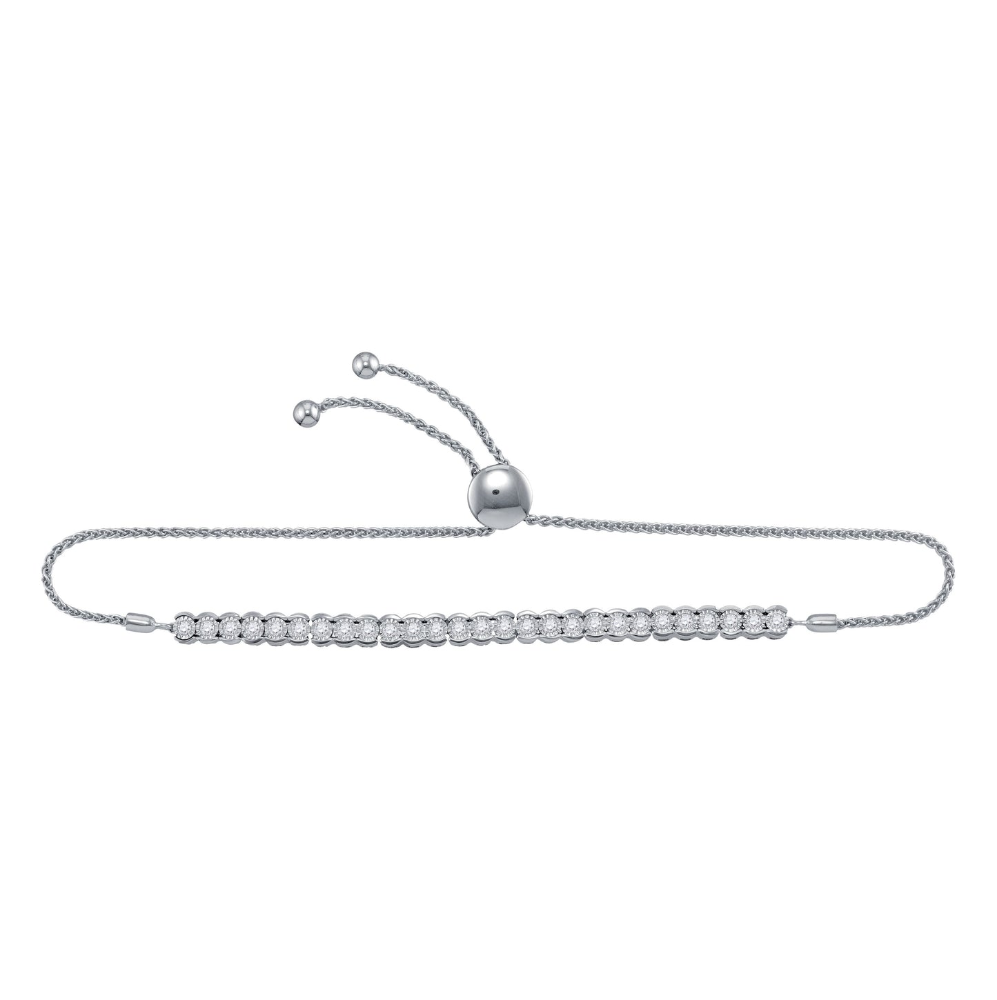 10K White Gold Womens Round Diamond Single Row Luxury Bolo Bracelet 1 Cttw