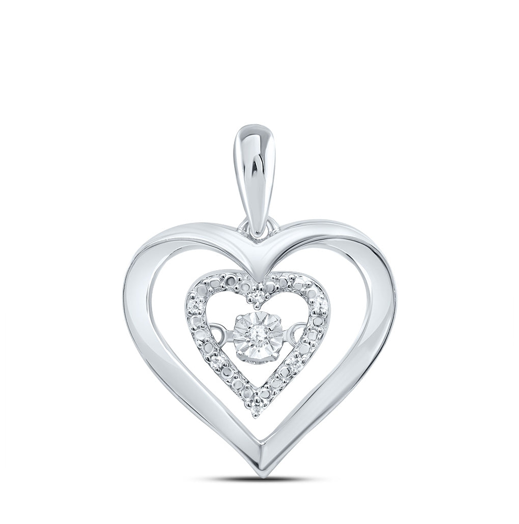 Sterling Silver Womens Round Diamond Moving Heart Pendant .03ctw, Width: 0.61 In