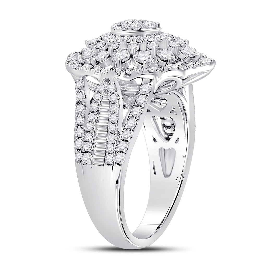 14K White Gold Round Diamond Cluster Pear Bridal Wedding Engagement Ring 1-3/4 Cttw, Womens Size: 5-10