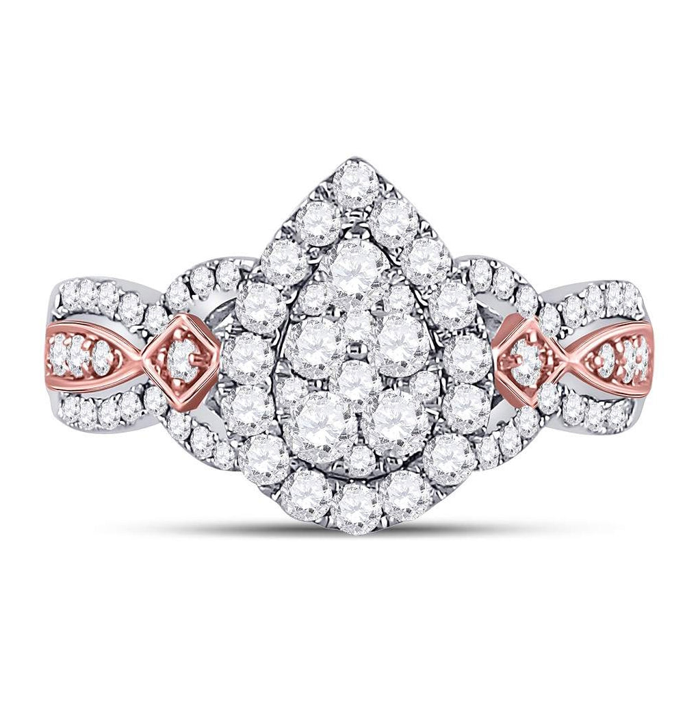 14K Two-tone Gold Diamond Teardrop Cluster Bridal Wedding Engagement Ring 1 Cttw, Womens Size: 5-10