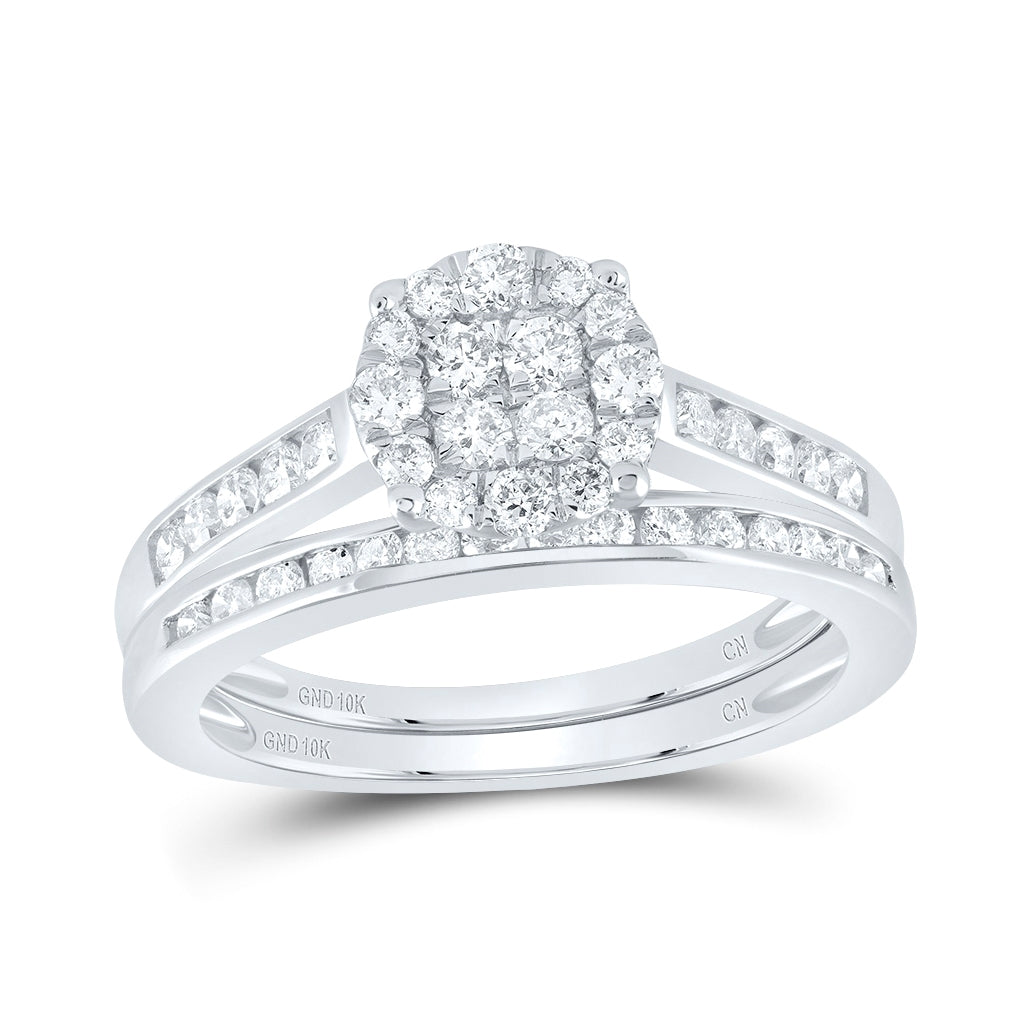 10K White Gold Round Diamond Bridal Wedding Ring Band Set 3/4 Cttw, Womens Size: 5-10