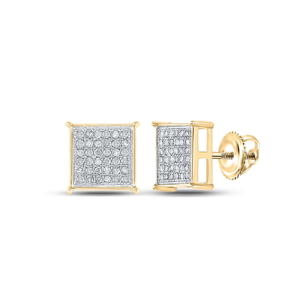 10K Yellow Gold Round Diamond Square Earrings 1/4 Cttw, Length: 0.3 In, Width: 0.33 In