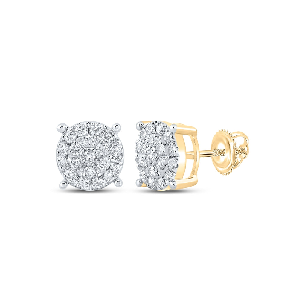 10K Yellow Gold Round Diamond Cluster Earrings 5/8 Cttw
