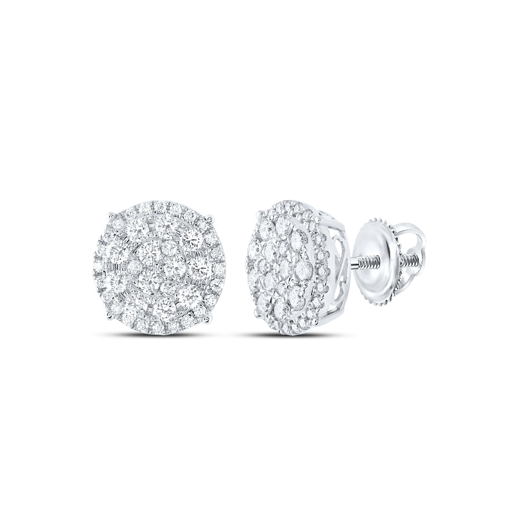14K White Gold Womens Round Diamond Concentric Circle Cluster Stud Earrings 2 Cttw, Length: 0.5 In, Width: 0.5 In