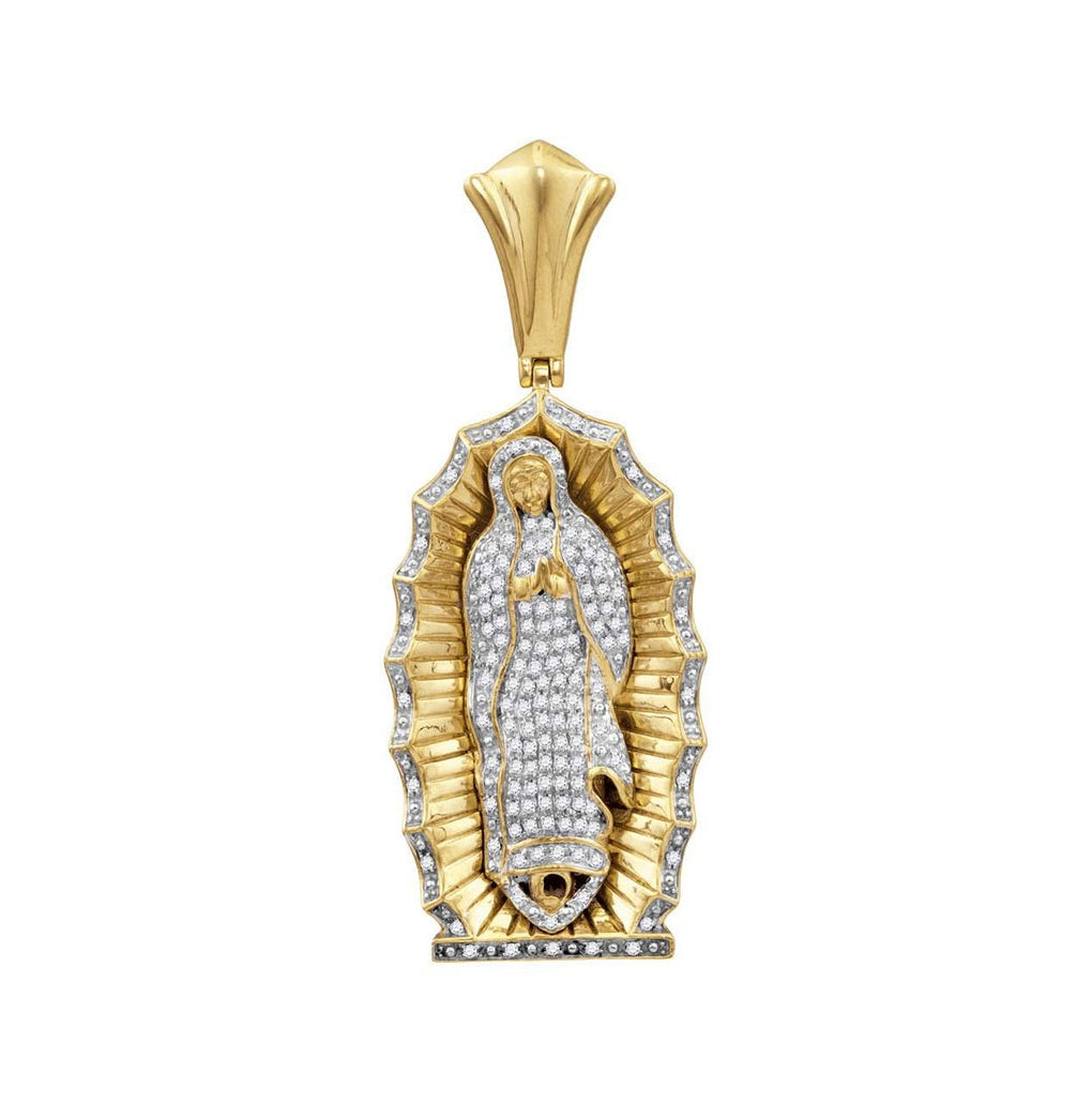 10K Yellow Gold Mens Round Diamond Guadalupe Mary Charm Pendant 1 Cttw