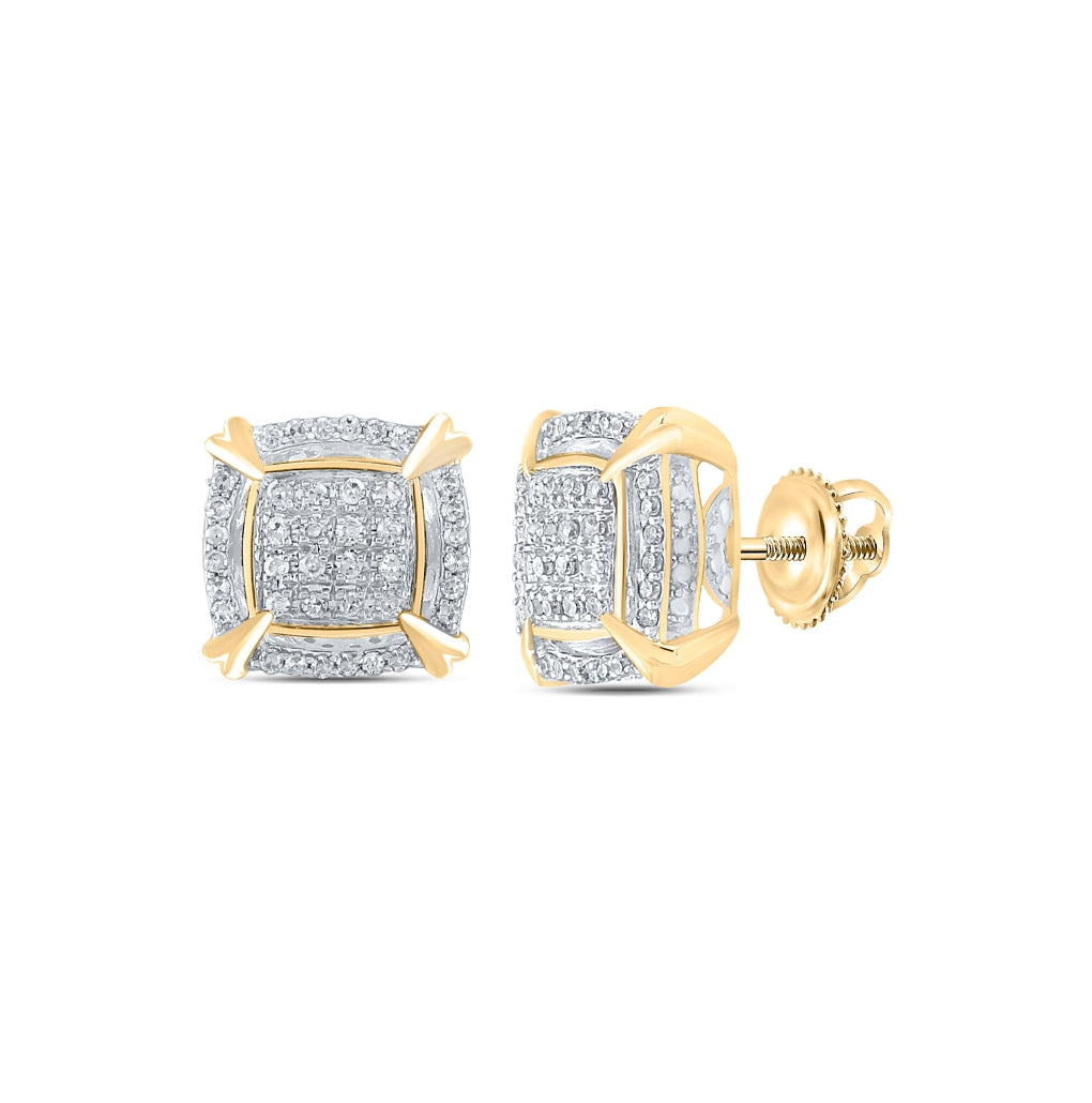 10K Yellow Gold Round Diamond Square Earrings 1/4ctw