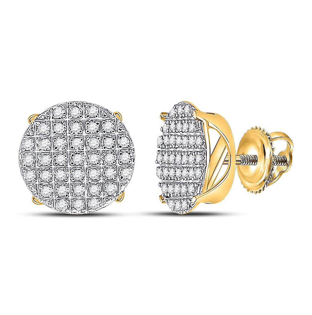 10K Yellow Gold Round Diamond Circle Cluster Earrings 1/4ctw