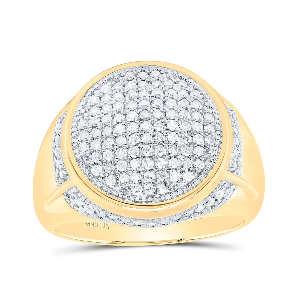 10K Yellow Gold Mens Round Diamond Cluster Circle Ring 1/2 Cttw, Mens Size: 7-13