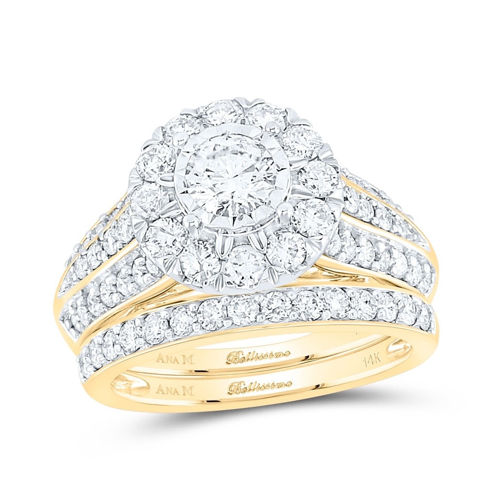 14K Yellow Gold Round Diamond Bridal Wedding Ring Band Set 2 Cttw, Womens Size: 5-10