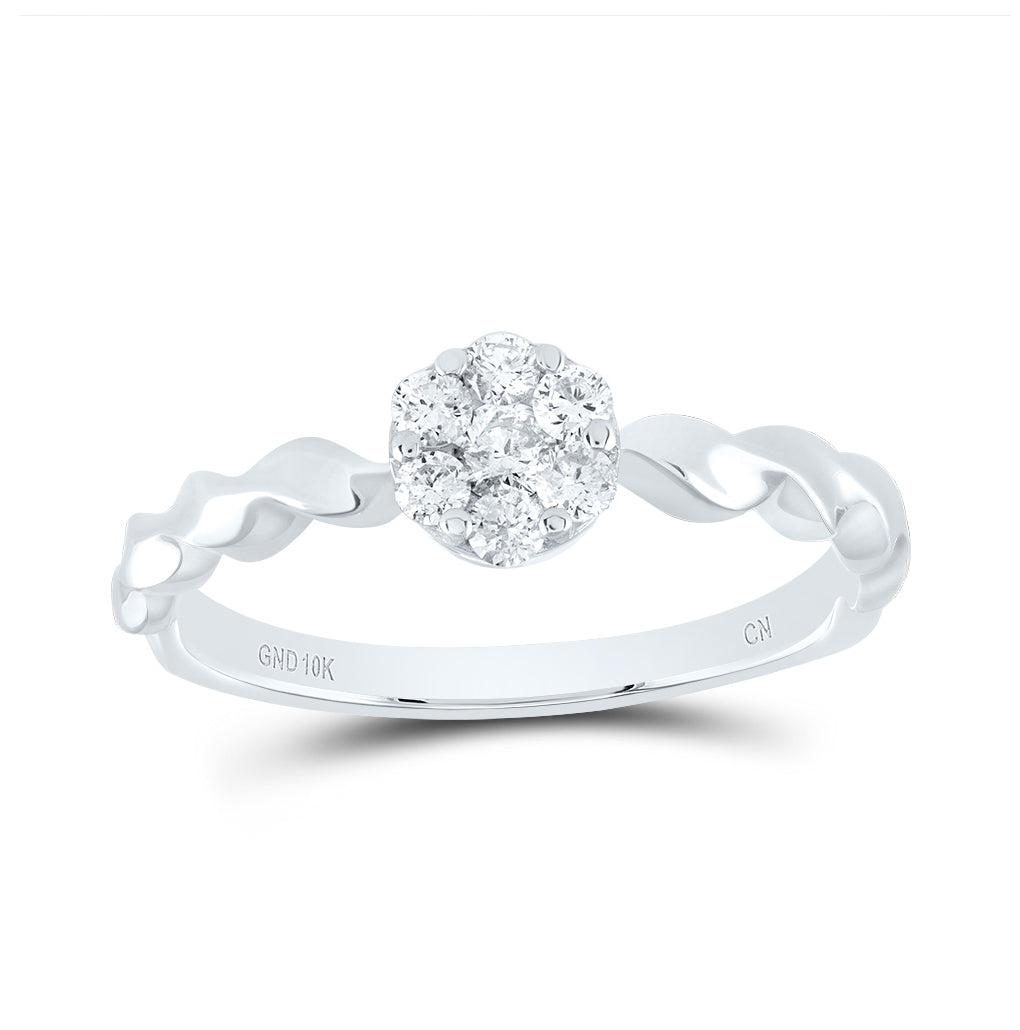 10K White Gold Womens Round Diamond Flower Cluster Stackable Band Ring 1/4 Cttw, Womens Size: 5-10