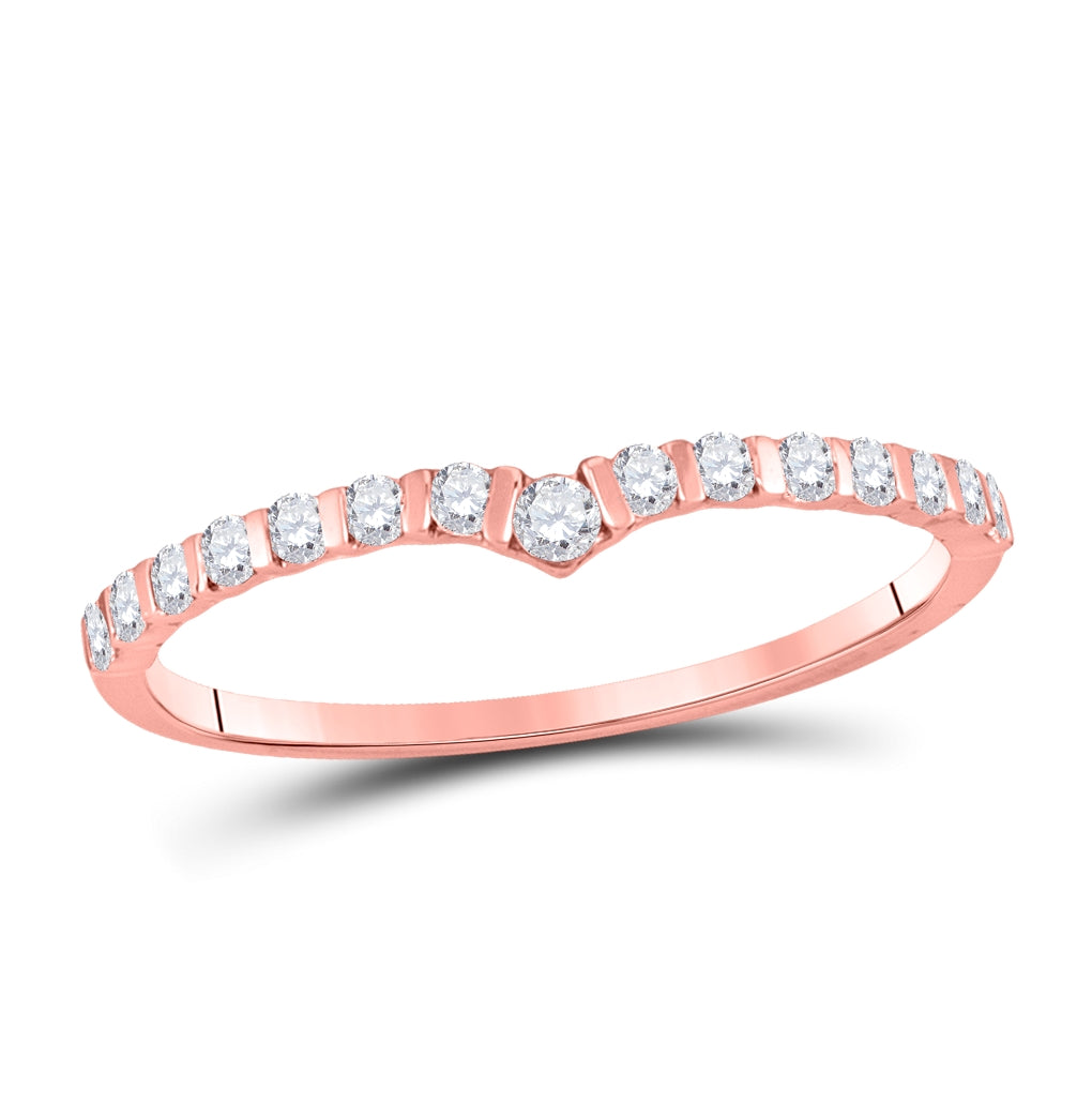 10K Rose Gold Womens Round Diamond Chevron Stackable Band Ring 1/4 Cttw, Womens Size: 5-10