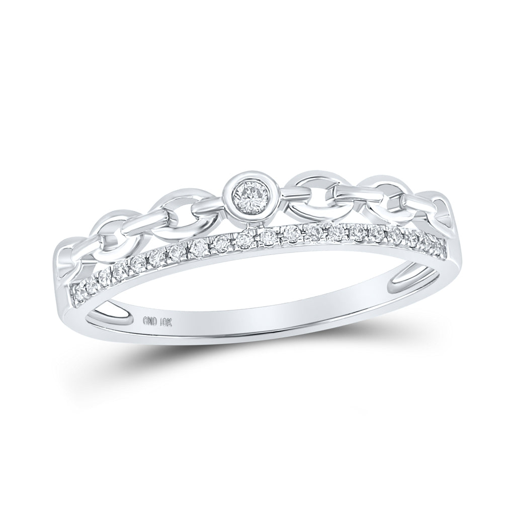 10K White Gold Womens Round Diamond Rolo Link Stackable Band Ring 1/12 Cttw, Womens Size: 5-10